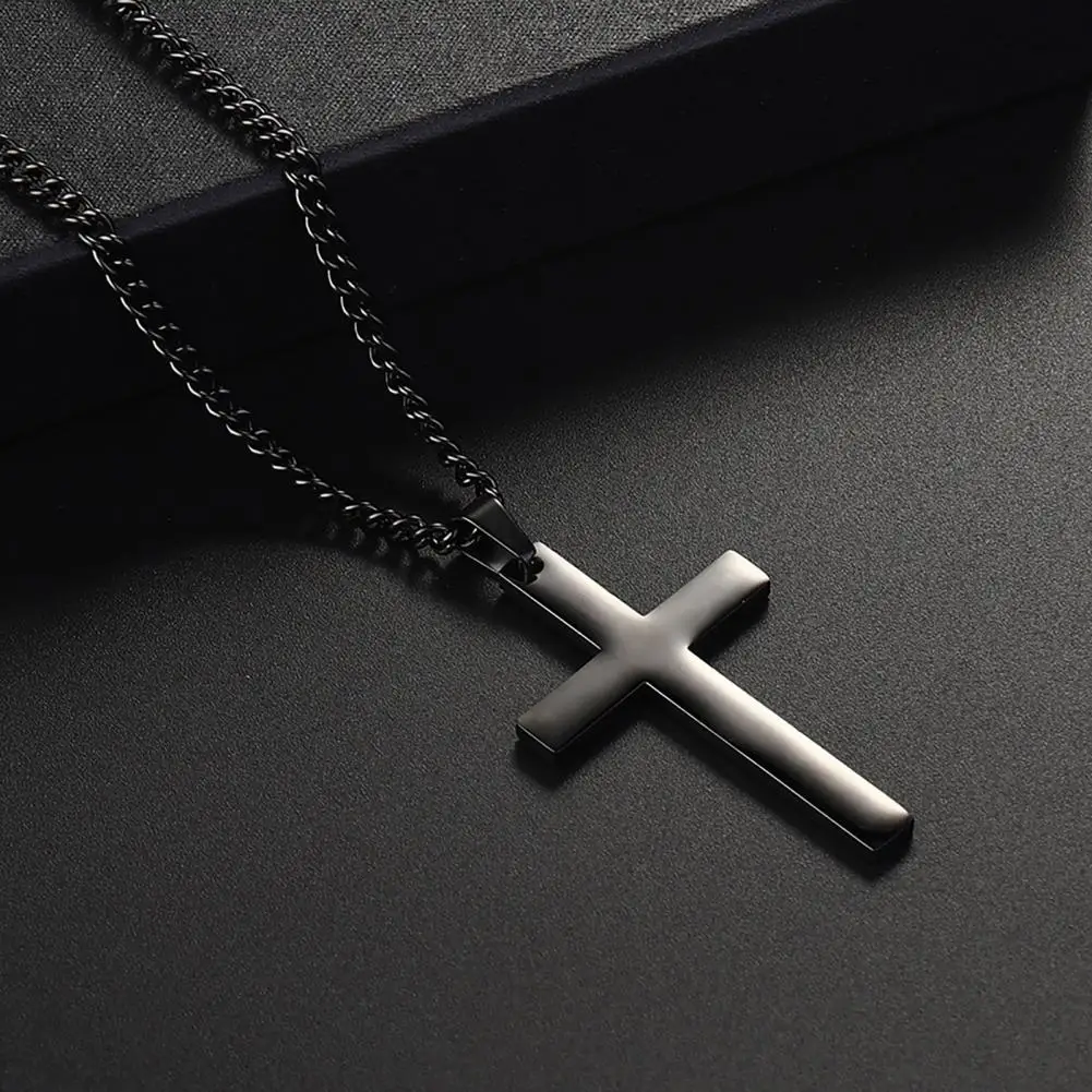 Stainless Steel Cross Necklace for Men Women, Cuban Link Chain Crucifix Pendant Religious Jewelry Gift for Birthday & Christmas