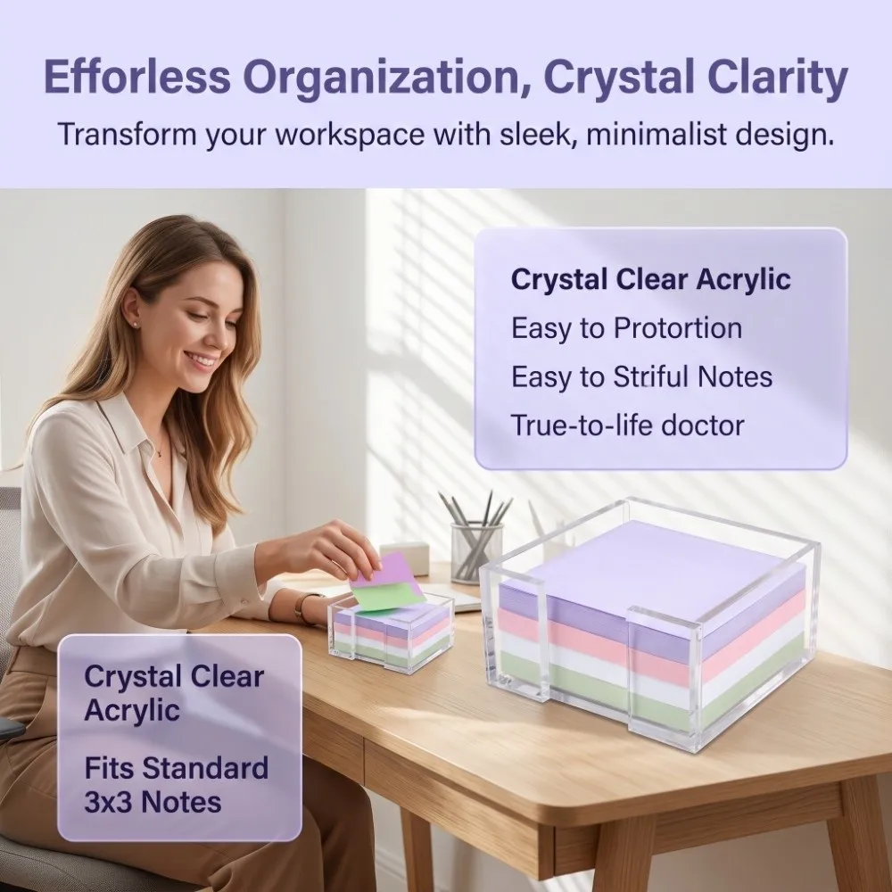 Transparent Sticky Note Holder Multi-Functional Crystal Clear Notepad Holder Desk Organization Portable Memo Pad Stand Office