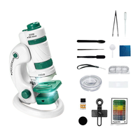 Kids Science Microscope Kit 60-180X Educational Mini Pocket Handheld Smart Phone Microscope with LED Light White+Green