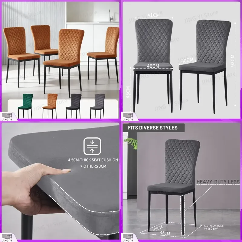 4 Pack 6 Pack Velvet Dining Chairs High Back Armless Upholstered Soft Seat Chrome Legs Restaurant Bar Cafe Chair