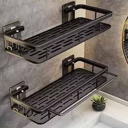 Estante de baño sin taladro, botella de champú montada en la pared, estante esquinero para ducha, estante de almacenamiento para inodoro, accesorios de aluminio para baño y cocina