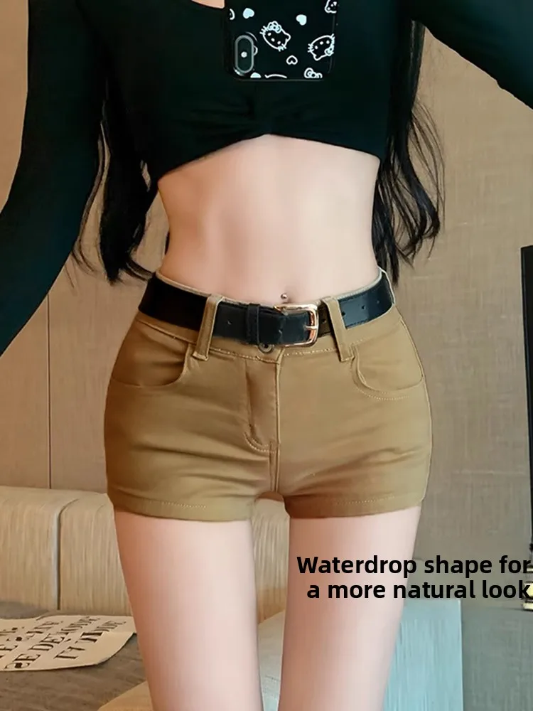 

Khaki Denim High Waist Short Shorts Women's A-Line Pants plus Size Slimming High Waist Wide Leg Jeans Casual Style