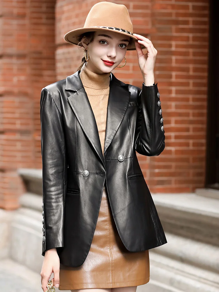 Autumn/Winter Bati 2022 High Quality Sheepskin Short Suit Coat Hand-painted Personalized Genuine Leather Coat for Women R12Y