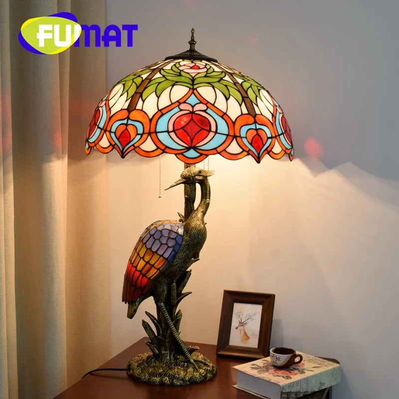 

FUMAT Tiffany stained glass desk lamp art Deco living room Dining room Hotel study bedroom task lamp creative Xiantao art lamp