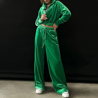 BAMBOOBOY Velvet Tracksuit Women Two Piece Set Autumn Zipper Crop Coat with Long Pants Casual 2 Piece Sets Women Outfit