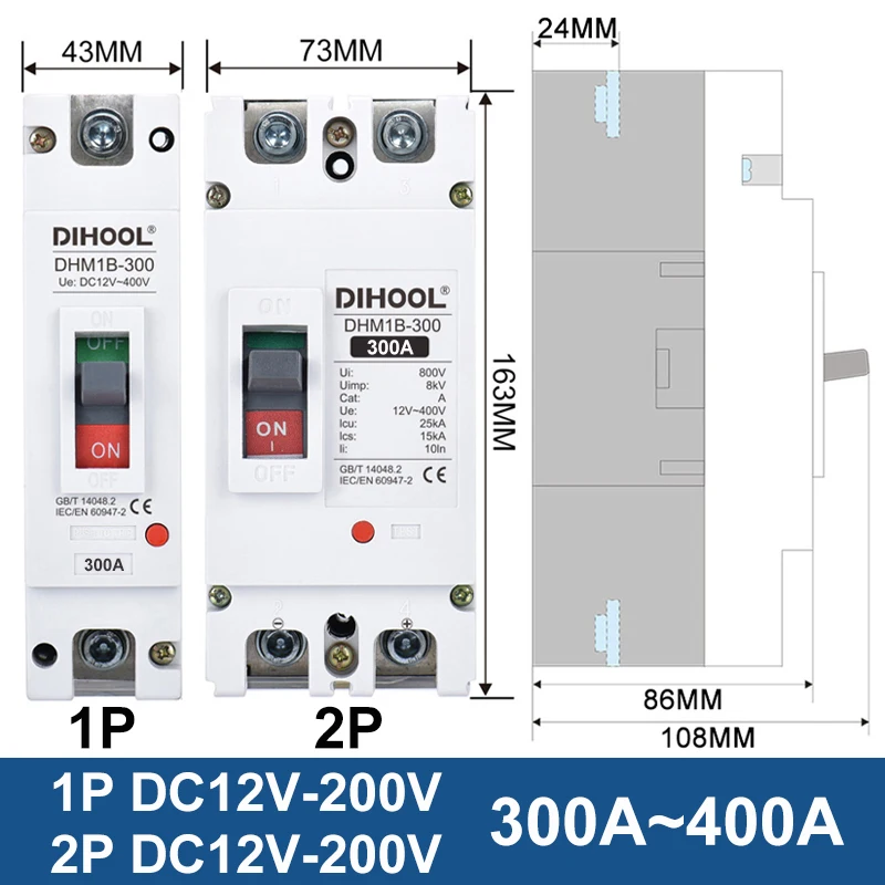 Imagem -04 - Taixi-bateria do Disjuntor Protetor de Pilha de Carregamento do Carro Case Moldado dc 12v 24v 48v 72v Mccb 250a 100a 200a 300a 400a 600a