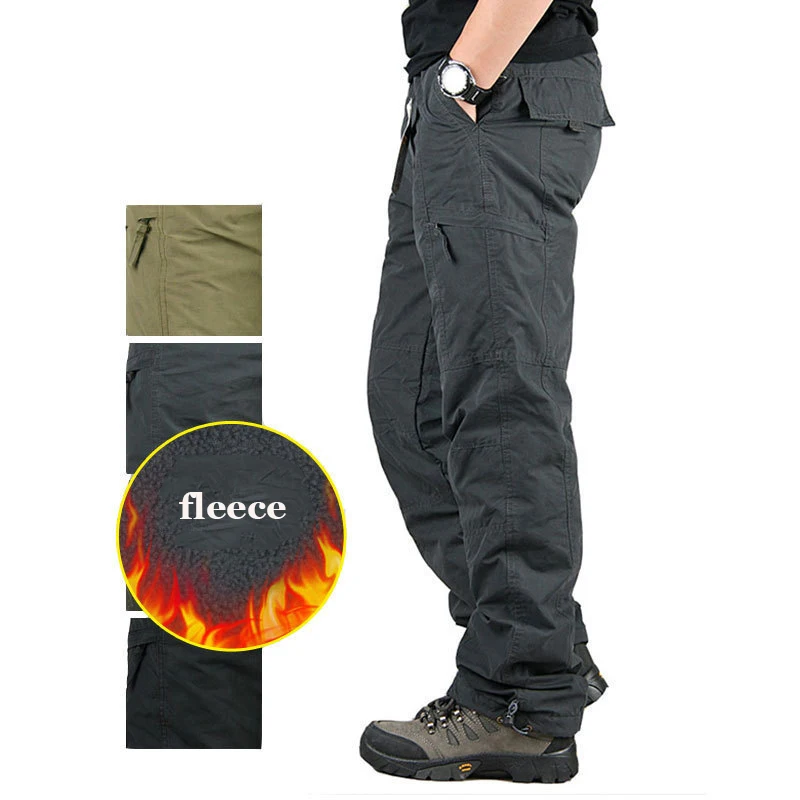 New Winter Fleece Pants Men Outdoor Work Cargo Trousers Thicken Warm Baggy Work Long Trousers Man Multi-pocket Tactical Pants