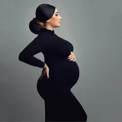 High-Neck Pregnant Women's Slim-Fit dress Long-Sleeved Stretch Pregnant Women's Daily Dress