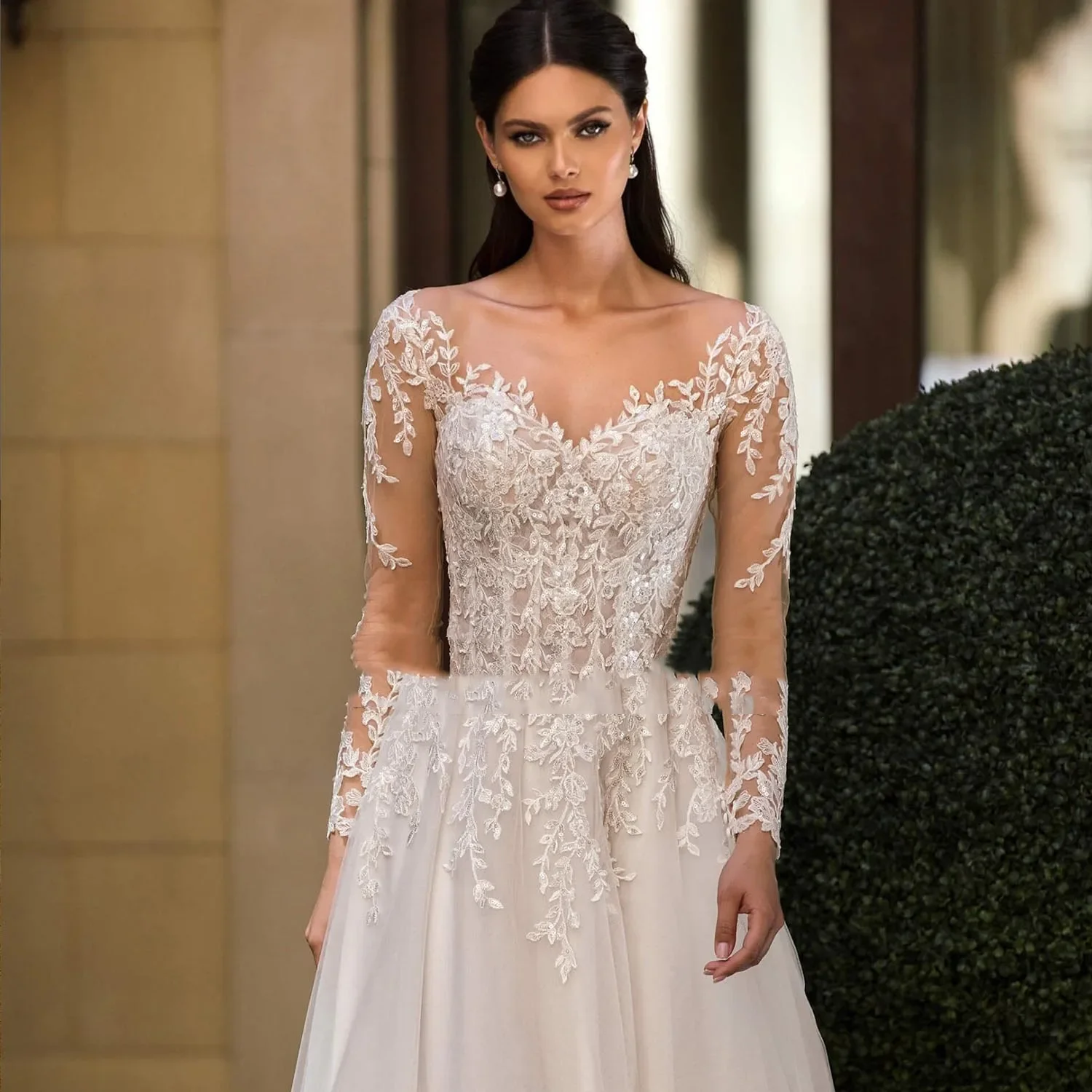 Flavinke Свадебные платья с длинными рукавами по индивидуальному заказу, халат с круглым вырезом Mariage, расшитые блестками аппликации, великолепные свадебные платья Vestidos De Noiva