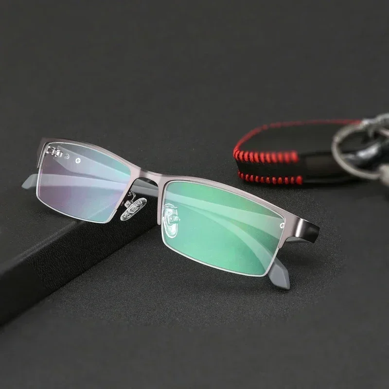 Progressive Multifokale Photochrome Lesebrille Anti-blau Licht Weit Anblick Gläser Männer Halb Rahmen Business Presbyopie Brille – Detail 17