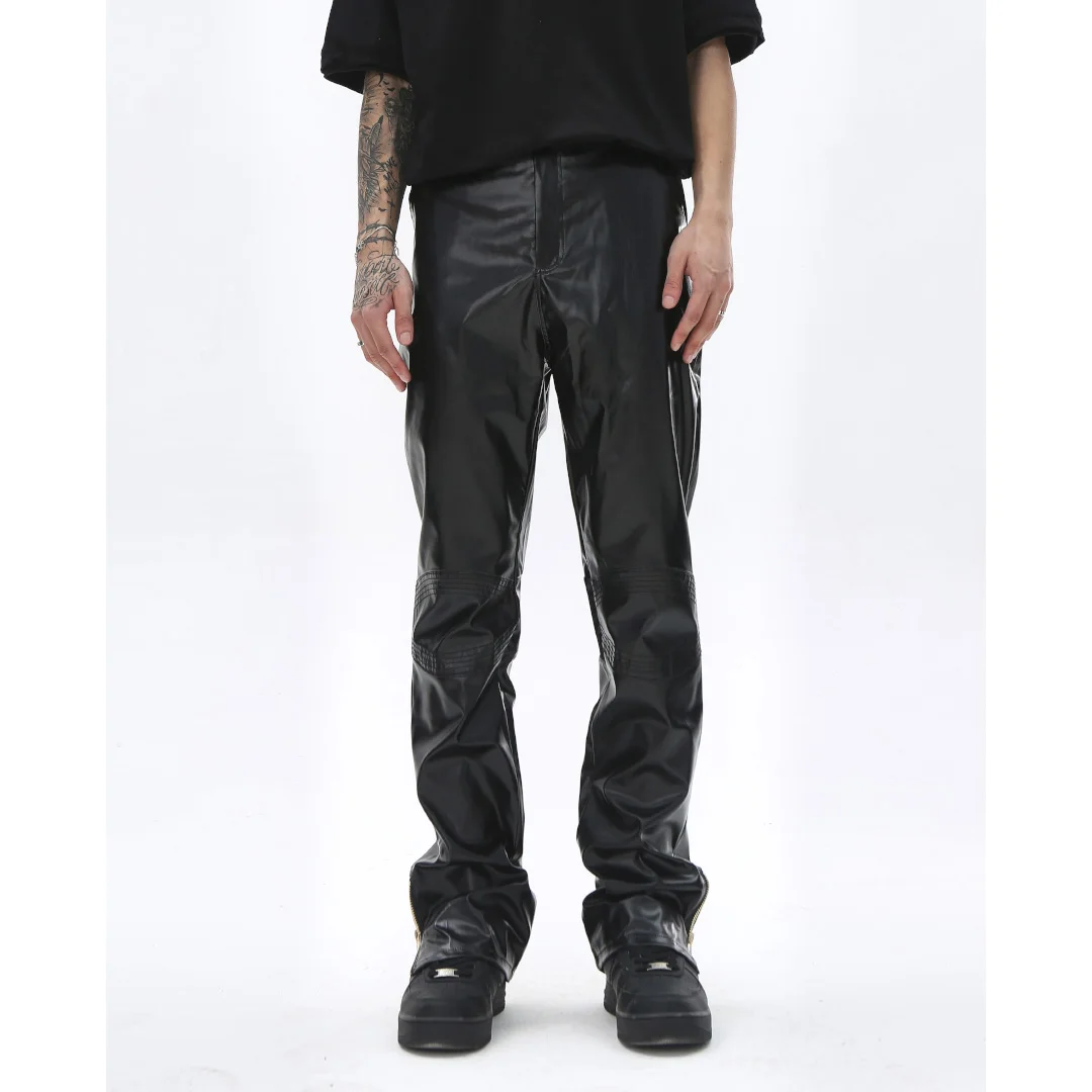 27-46 New 2024 Men Clothing GD Hair Stylist Straight Tube PU Leather Pants With Zipper Slit At The Hem Plus Size Singer Costumes