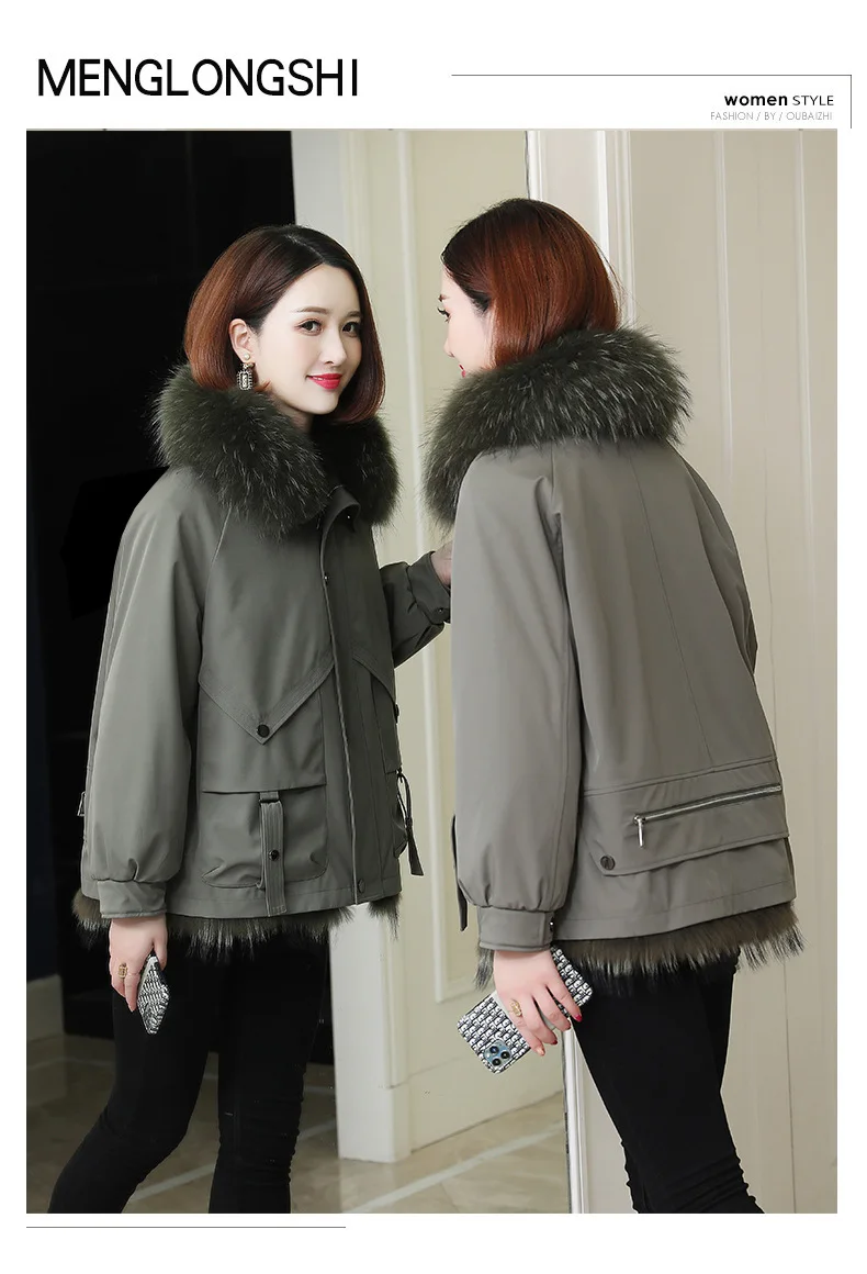 

2024Hot Sale Real Fur Coat Women's Parkas Short Detachable Rabbit Fur Inner Fur Jacket Women Raccoon Fur Collar Fashion Winter W