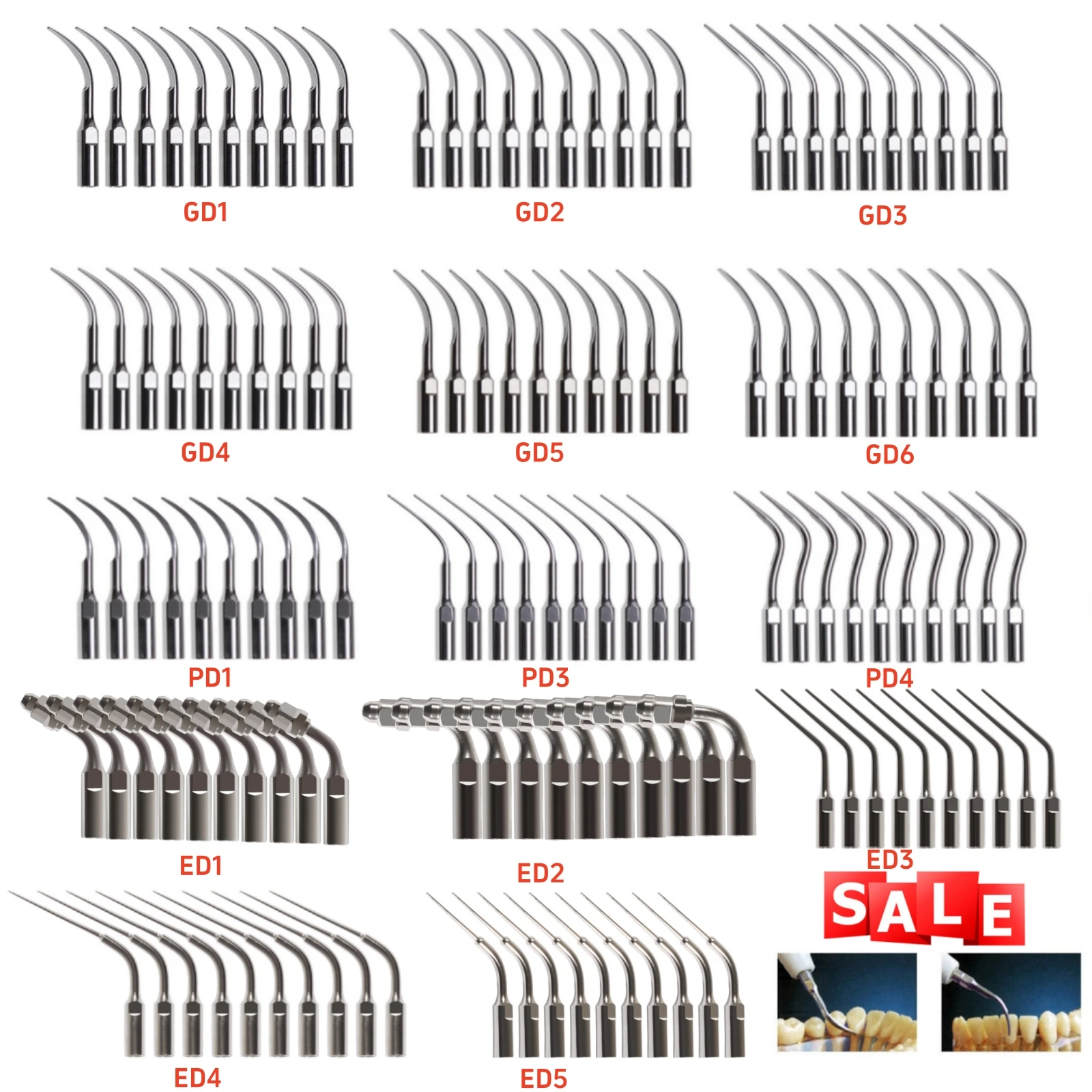 SKYSEA 10Pcs Dental Ultrasonic Scaler Tips Inserts Scaling Endo Perio Tips Fit DTE SATELEC Multiple models