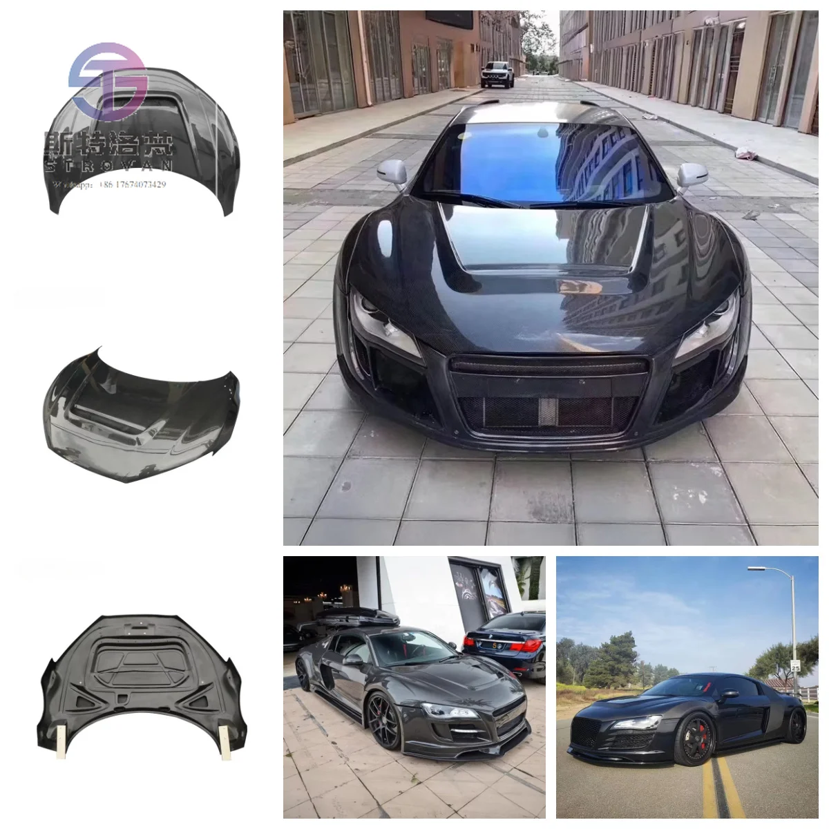 

Cc 08-15 Auto Accessories Engine Cover Carbon Fiber Car Bonnet PPI Style Front Bonnet for R8 Engine Hoods