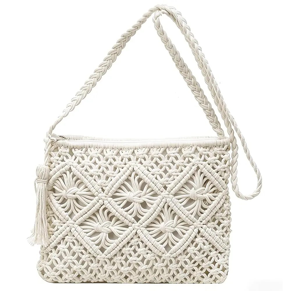 

Женская сумка-кроссбоди в стиле бохо ручной работы – вязаная соломенная сумка-клатч с кисточками для пляжа, отпуска, повседневного использования и путешествий