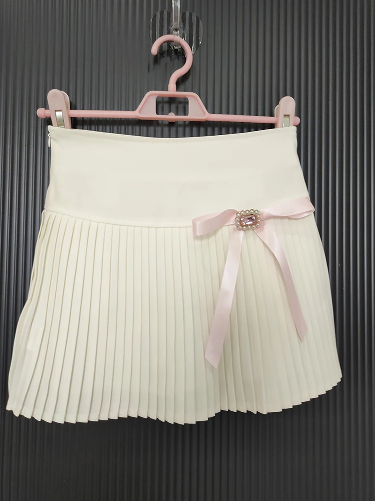 

Белые плиссированные юбки, женские летние шорты с розовым бантом и украшением в стиле Лолиты, юбка для Kawaii Girls