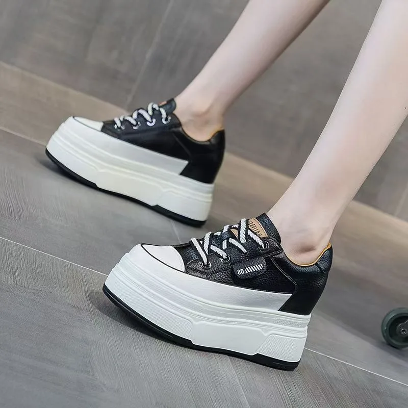 Zapatillas de cuña de 9 cm de altura para mujer, zapatillas de cuero genuino 2026, tacones, zapatillas y zapatos casuales para mujer, botines otoñales para mujer