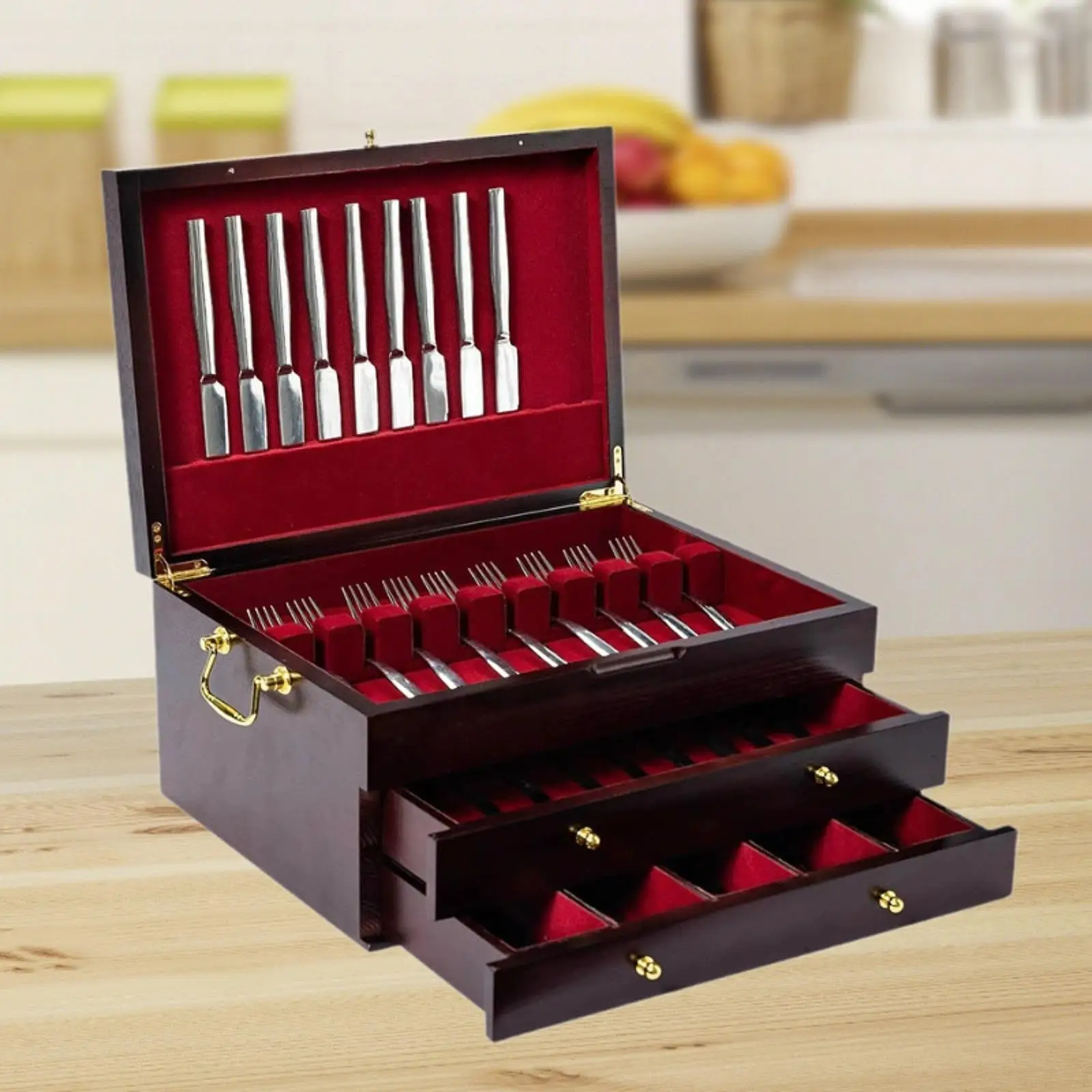 

Современный деревянный ящик для столовых приборов с войлочной подкладкой, органайзер для домашней посуды и аксессуаров