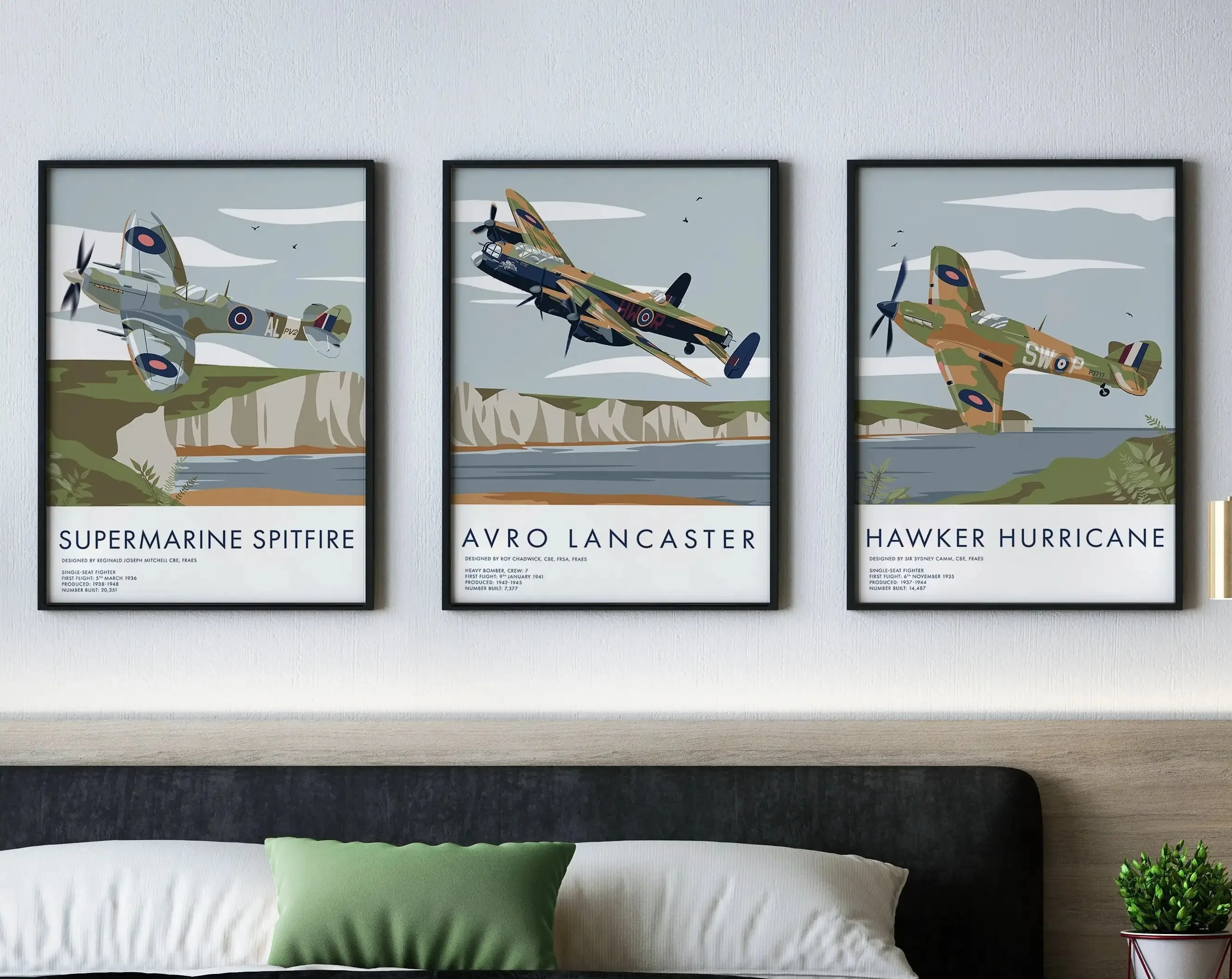 Carteles e impresiones de aviones Spitfire, pintura en lienzo de aviación de Lancaster y Hurricane, arte de pared de avión para sala de estar, decoración del hogar