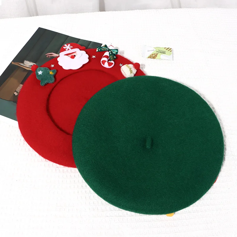 Christmas Hat Red Green Beret for Children Adult Winter Headwear Xmas Party Dress Up New Year Gifts Wool Thermal