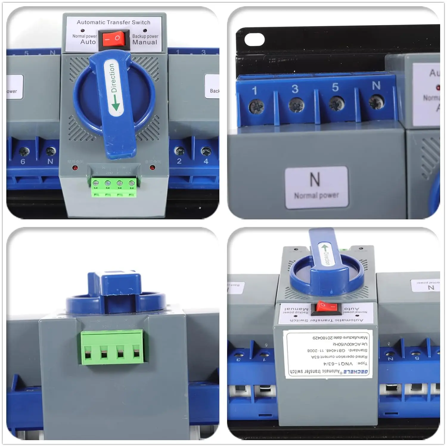 63A 4P Dual Power Automatic Transfer Switch Dual Power Generator Changeover Switch Mini Circuit Breaker Self Cast Conversion
