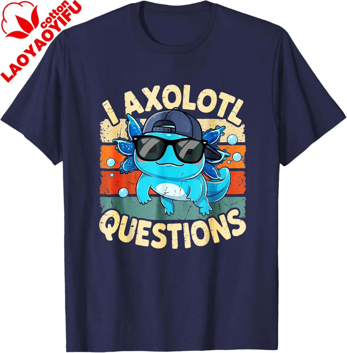 I Axolotl Questions Funny Anime Kawaii Axolotl T-Shirt Mens Fashion Short Sleeve Cotton Graphic Tee Cotton Men's T-shirts