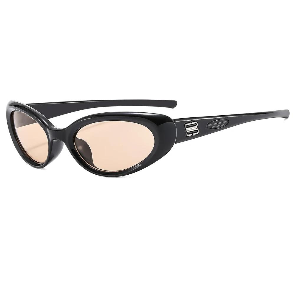 Millennium style candy colored sand black sunglasses American retro cat eye oval small frame Y2K UV resistant sunglasses