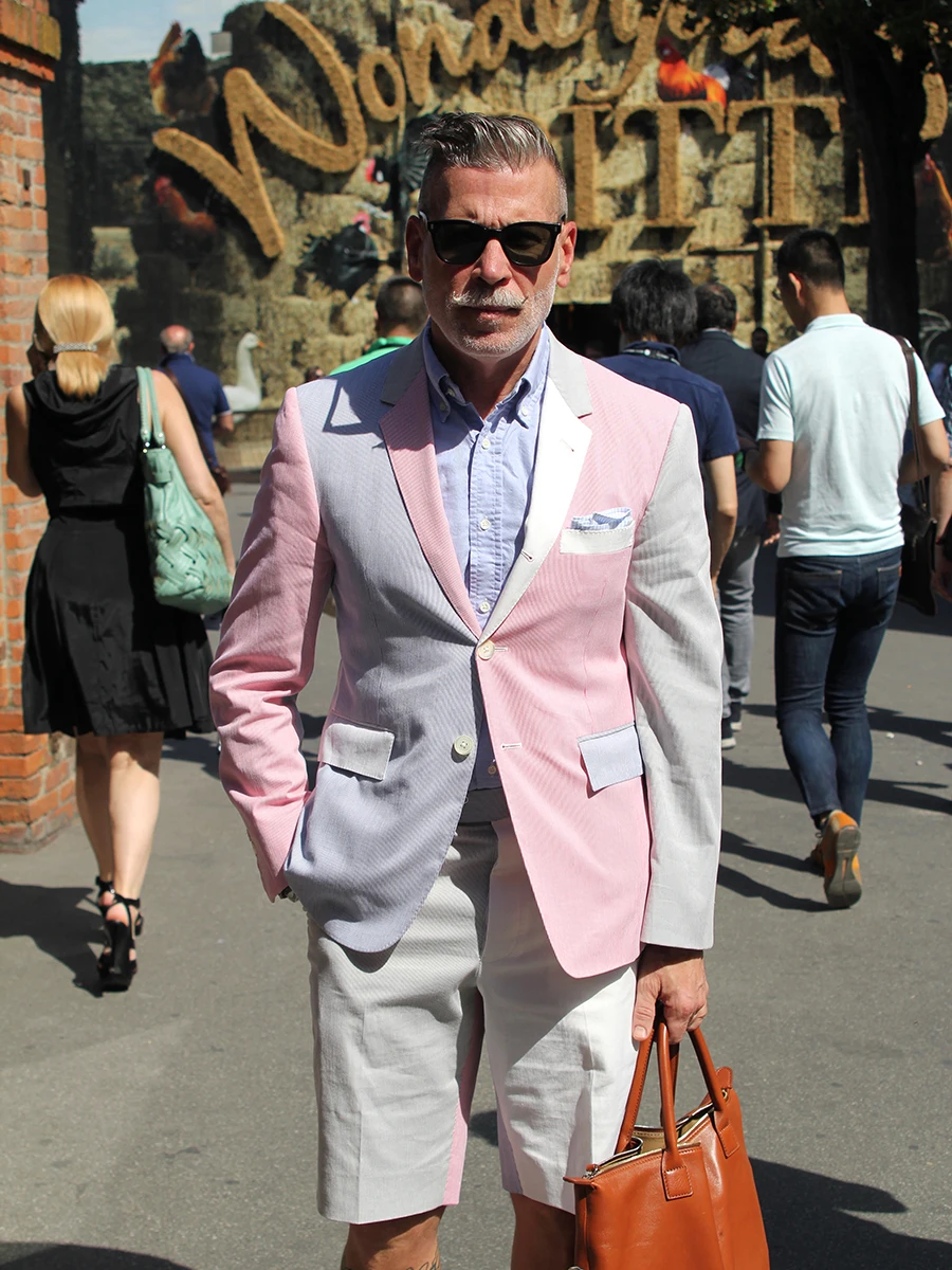 

Мужской костюм Nick Wooster в уличном стиле для ранней осени: модный, с цветовыми блоками и полосками, из хлопка, повседневный, на трех пуговицах, стандартный крой, длинный рукав.