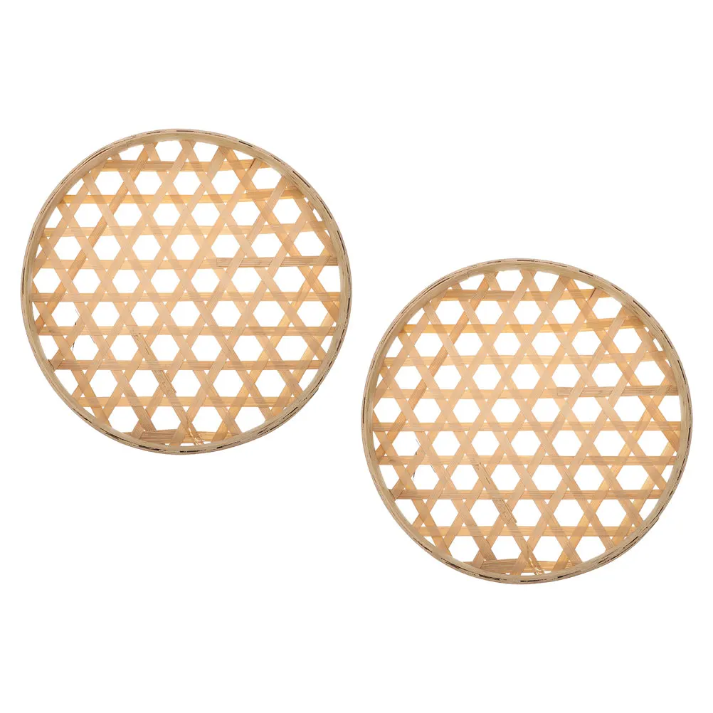 

2pcs Bamboo Basket Handwoven Kitchen Vegetable Fruit Bamboo Basket Storage Tray Drying Container Ecofriendly Home