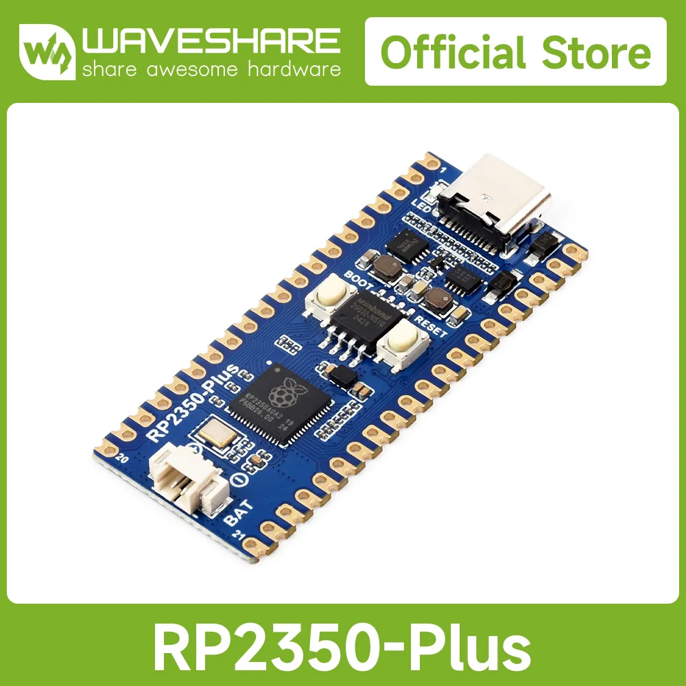 Scheda di sviluppo Waveshare RP2350-Plus, una scheda MCU tipo Pico a basso costo e ad alte prestazioni basata su Raspberry Pi RP2350A Dual-core