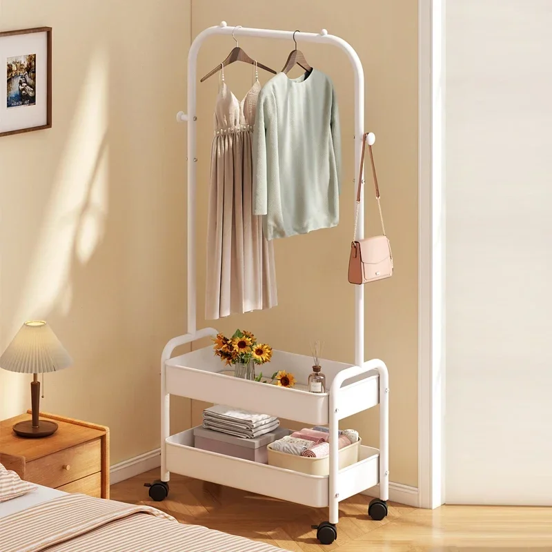 Clothes Hat Rack Floor Hanger Portable Home Bedroom Storage Hanger Indoor Simple Storage Coat Rack Clothes Drying Pole Shelves