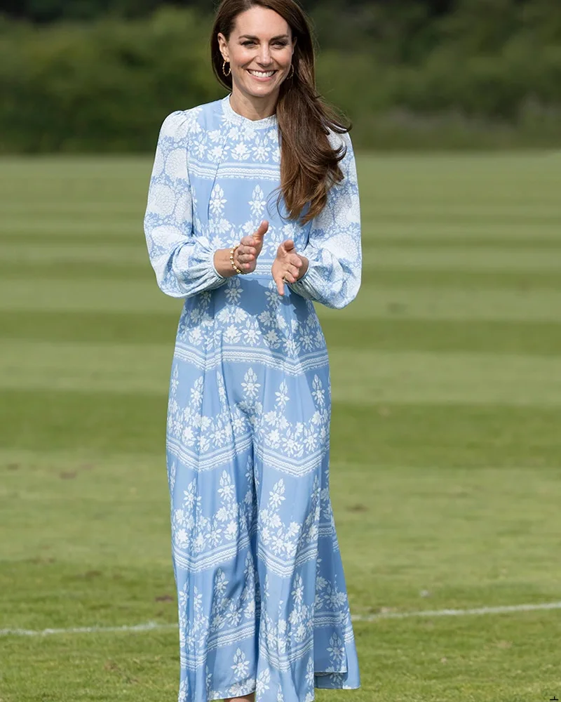 Kate Princess Blue Print Dress, O-Neck Lantern Sleeve, Long Sleeve Dresses, Fashion, 81504