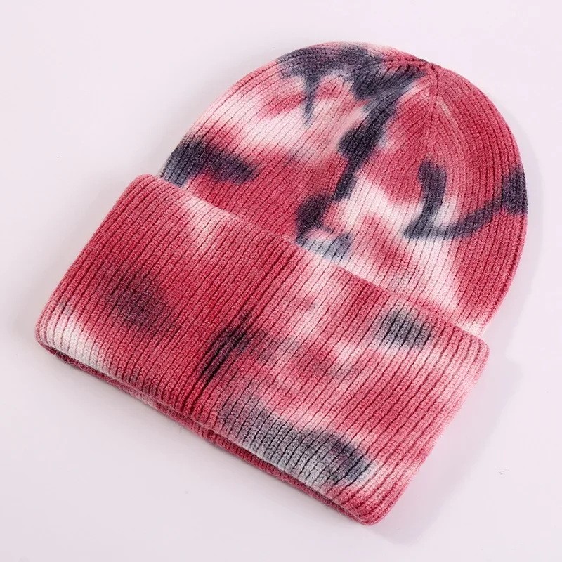 Unisex Kühlen Winter Männer Frauen Gradienten Tie Dye Hut Skullies Mützen Acryl Stretch Stricken Sport Winddicht Warme Kurze Melone Kappe r80 – Detail 7