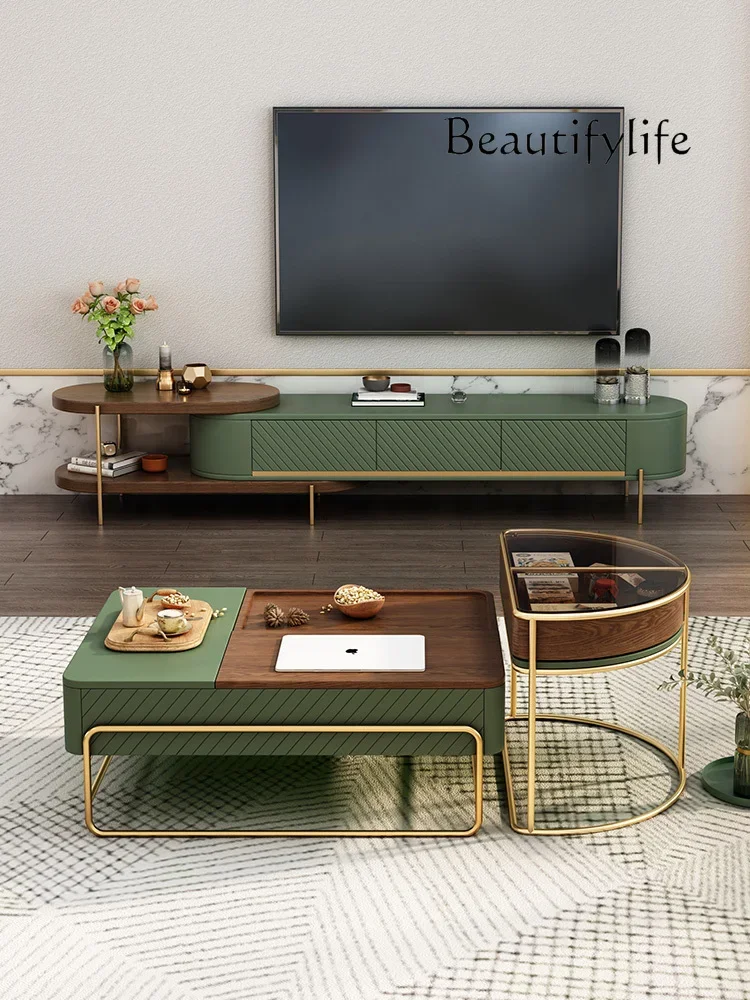 

Light Luxury Lifting Coffee Table TV Cabinet Combination Small Apartment Living Room Modern Simple Multi-Functional Coffee Table