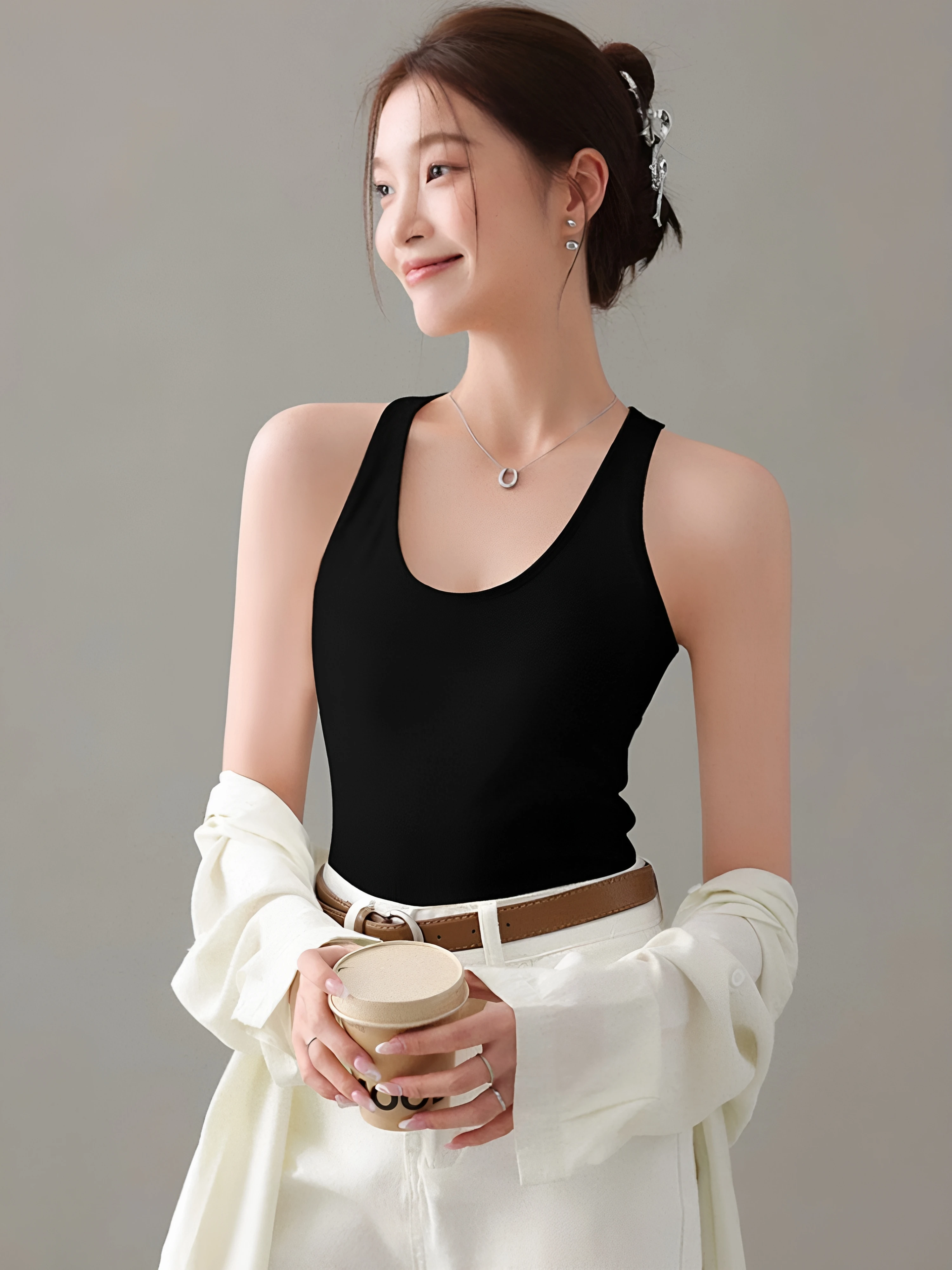 Women's Sports Tank Top 95% Cotton Strap Chest Pad Vest Sleeveless Summer Simple Style Inner Wear Outer Wear Base Layer