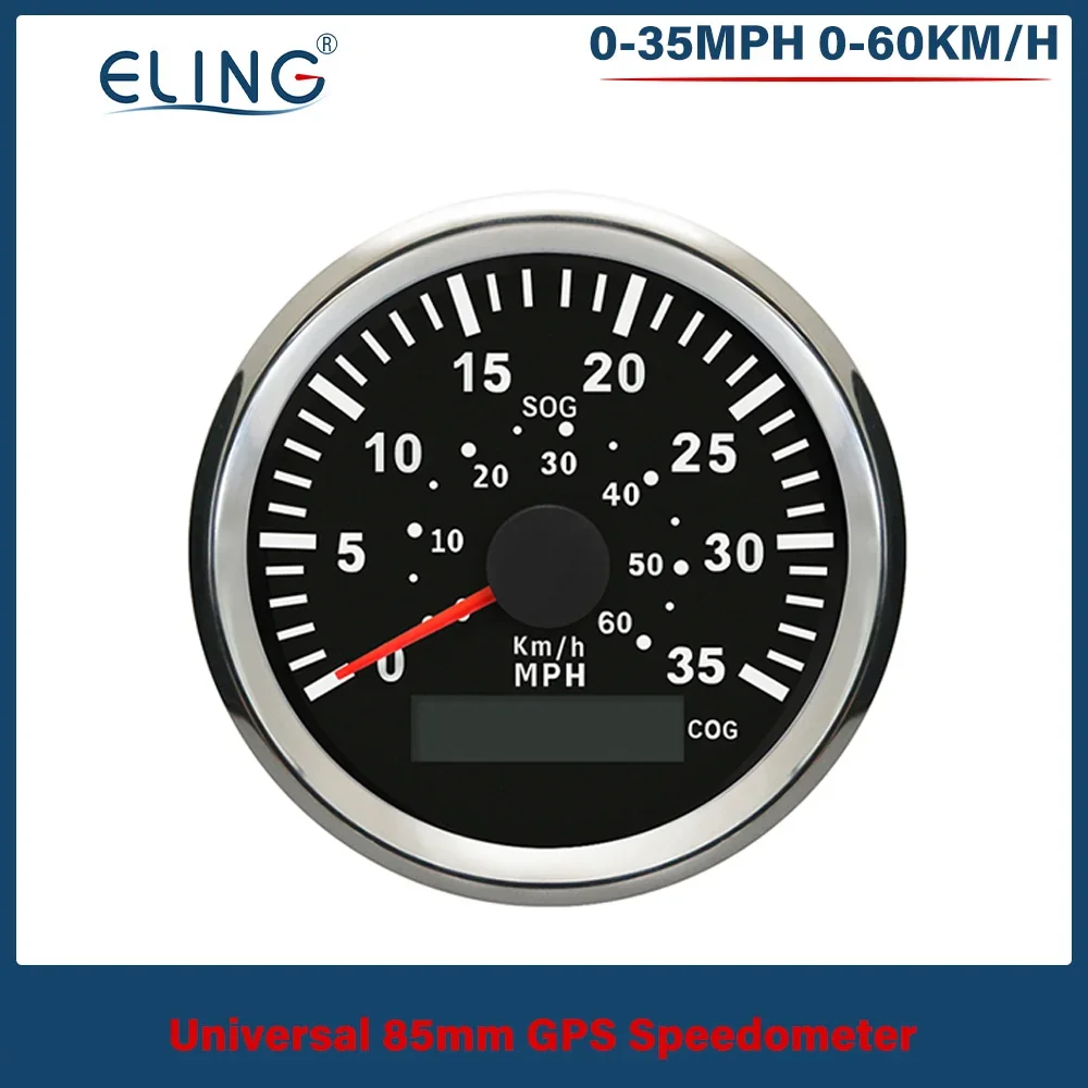 ELING Universal 85mm GPS Speedometer With COG 35MPH 80MPH 0-60km/h 0-130km/h With Red Backlight 12V/24V For Car Boat