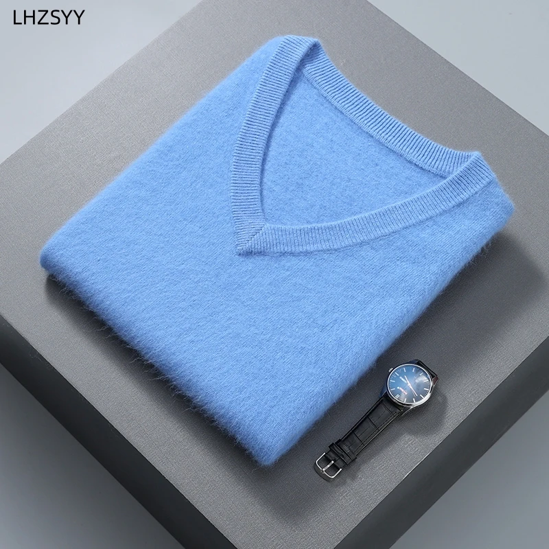 LHZSYY Men's 100% Pure Mink Cashmere Waistcoat 23 Autumn/Winter New Pullover Sweater Sleeveless Solid Color Tops V-Neck Men Vest