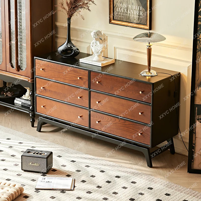 

Lsolid wood six-chest cabinet large-capacity storage household antique bedroom chest cabinet