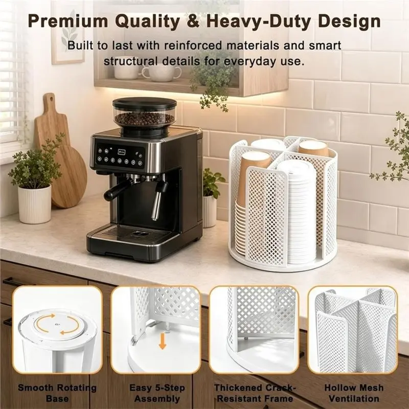ABDJ-For Coffee Station Holde Desktop Storage Organizer, 1PC Smooth 360° Rotate Carousel,Fits 3Oz-22Oz Disposable Paper Cups