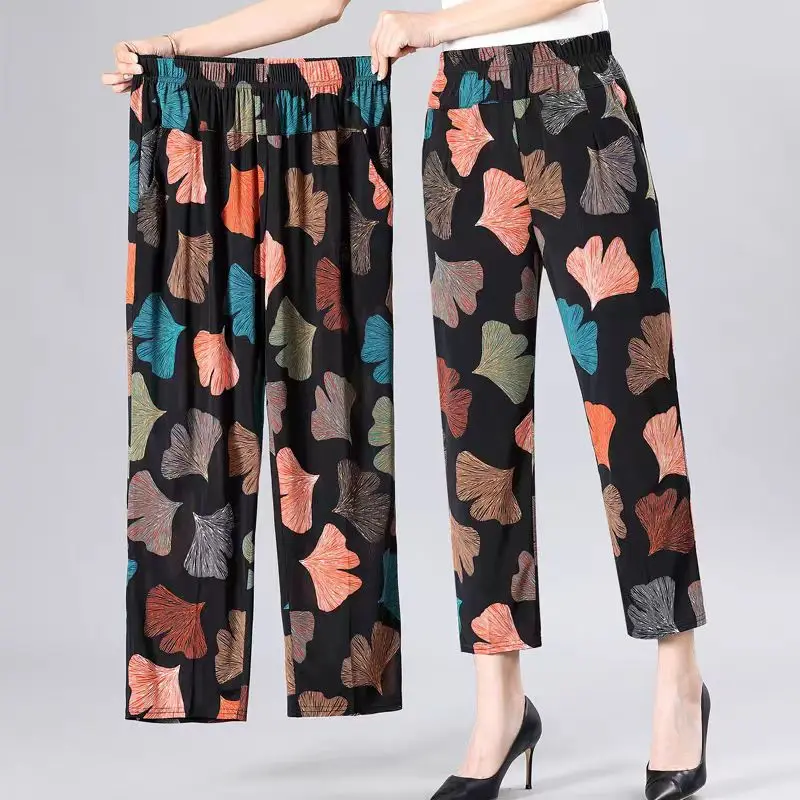 

Женские повседневные свободные укороченные брюки большого размера с цветочным принтом, широкие брюки на шнурке, женские брюки, уличная одежда, Pantalones De Mujer