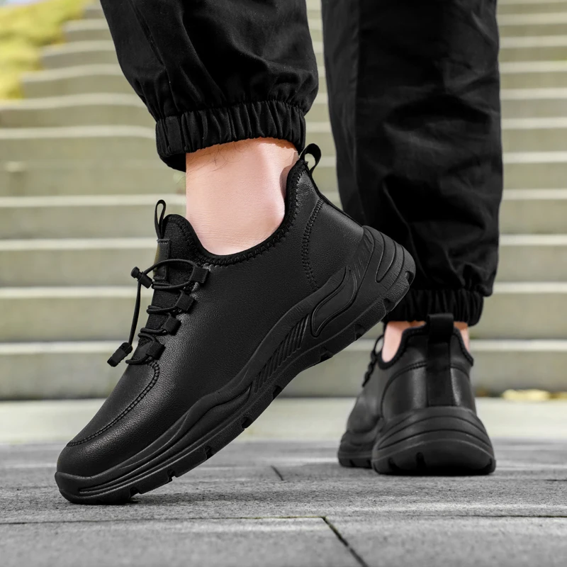 

Мужская повседневная спортивная обувь на толстой подошве, чистая черная сетка, дышащие легкие весенне-летние кроссовки на шнуровке с круглой головкой