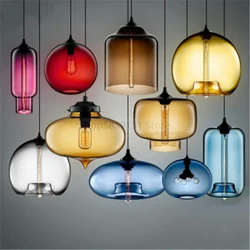 Nordic Modern Stained Glass Pendant Lights LED Colorful Hanging Lamp Dining Living Room Kitchen Home Decor Lighting Fixtures E27
