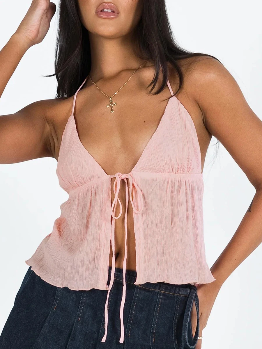 توبات نسائية بدون أكمام مفتوحة من الأمام عارية الذراعين ، توبات قصيرة مثيرة برقبة طويلة ، ضمادة أحادية اللون ، ملابس نادي الشارع الشهير ، الصيف ، Y2K