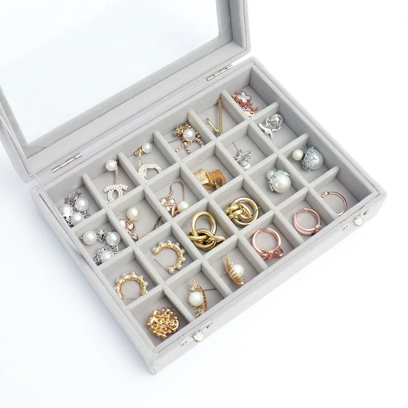 صندوق مجوهرات رمادي شفاف مكون من 24 خلايا مع غطاء - مثالي لتخزين إكسسوارات فن الأظافر والقلائد وقطع المجوهرات والأقراط، #2