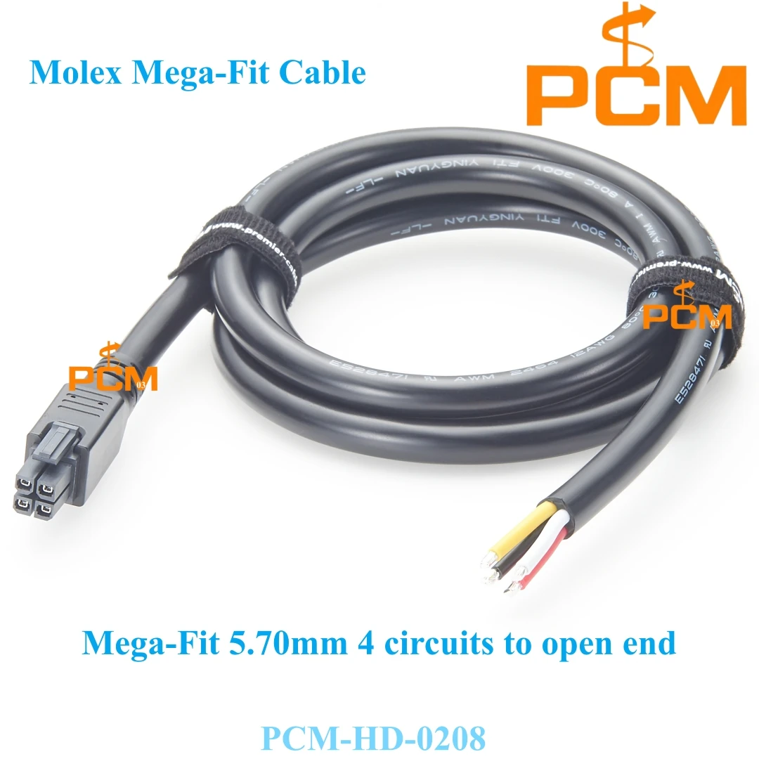 

1.5m 4 Pin Mega-Fit 5.7 Molex female Connector to Pigtail Open Wire Leads End Dual Row Power Signal Cable Assembly