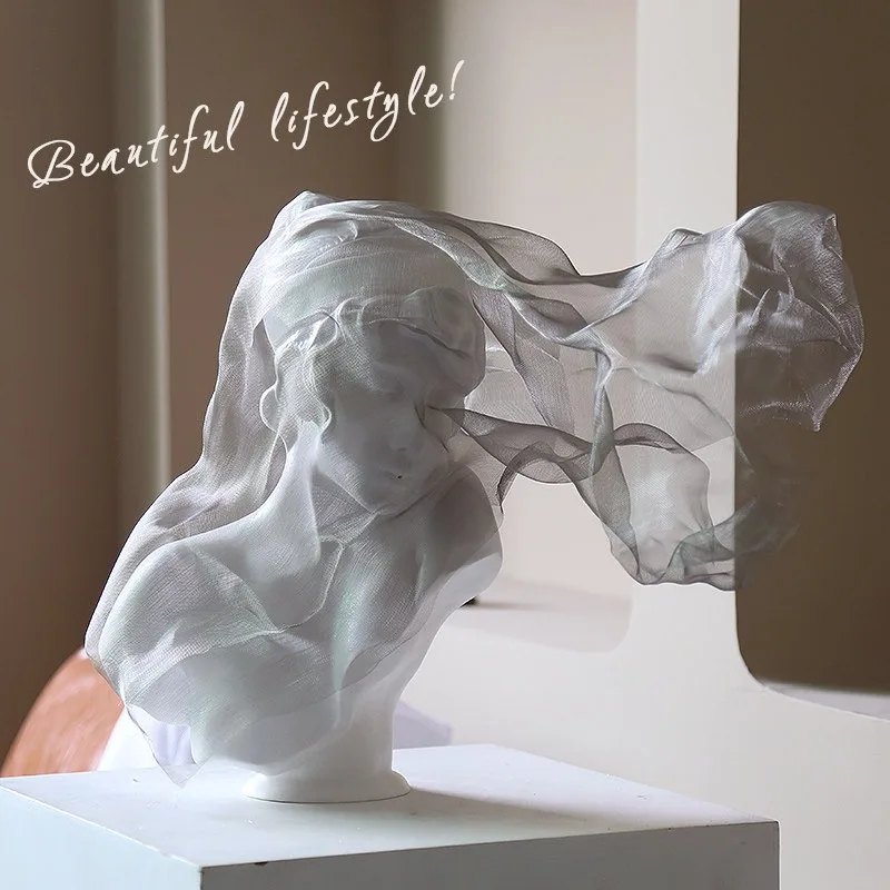 Veil girl art white statue Italian minimalist soft decoration ornament living room light luxury figure sculpture