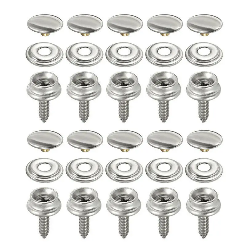 30pcs Auto Snap Fastener Stainless Canvas Screw Kit 15mm Snap Fastener Sockets Buttons Stainless Steelself-tapping Screw Stud