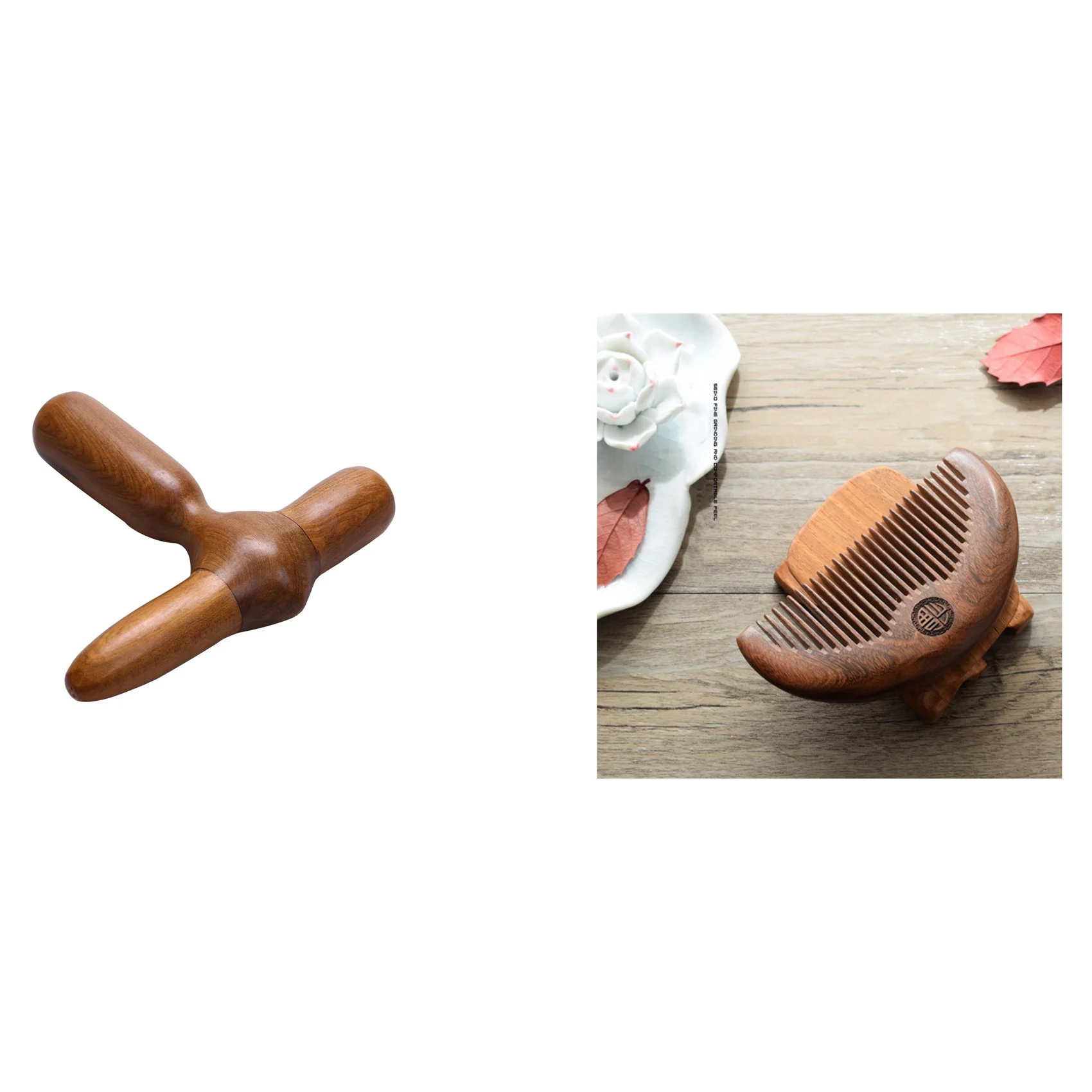 HIM-1Pcs Cross Hammer Wood Hand Foot Leg Massager & 1 Pcs Sandalwood Combs Pocket Comb Massage Comb Hair Comb