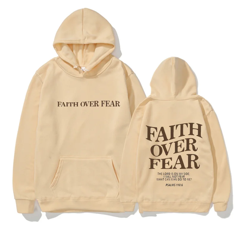 Faith Overcomes Fear - Christian Hooded Sweatshirts Jesus Plus Size Hoodie Streetwear Fashion Pullover Men And Women Clothing