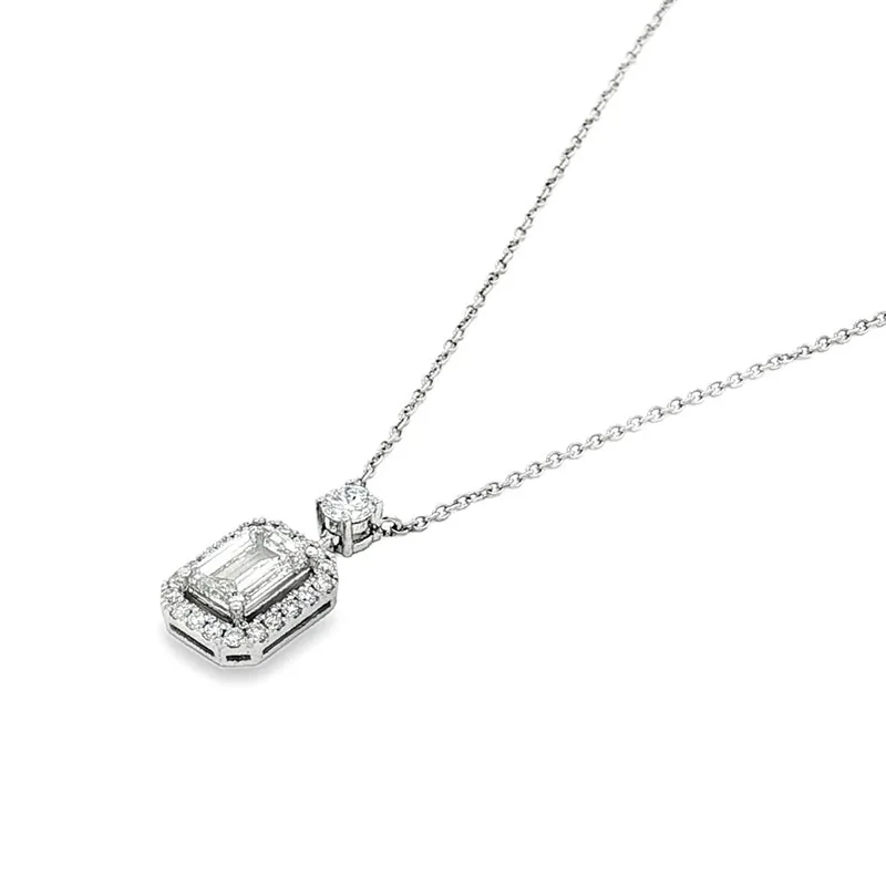 Solid PT950 Platinum 3CT Lab Grown Emerald-Cut IGI Certified EF VS-VVS Diamond Necklace Halo Pendant for Women Fine Jewelry Gift